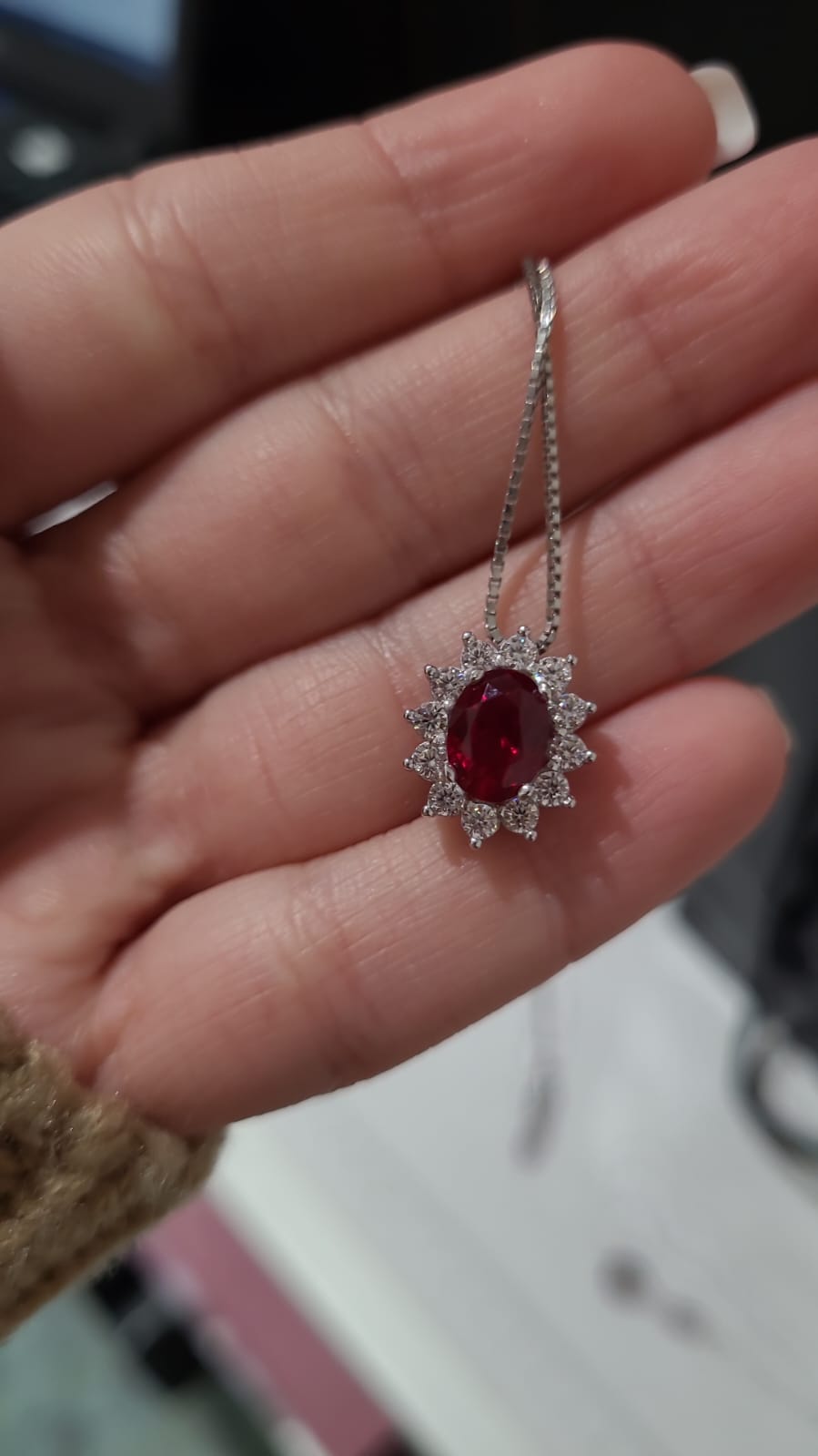 Collana argento pietra rossa