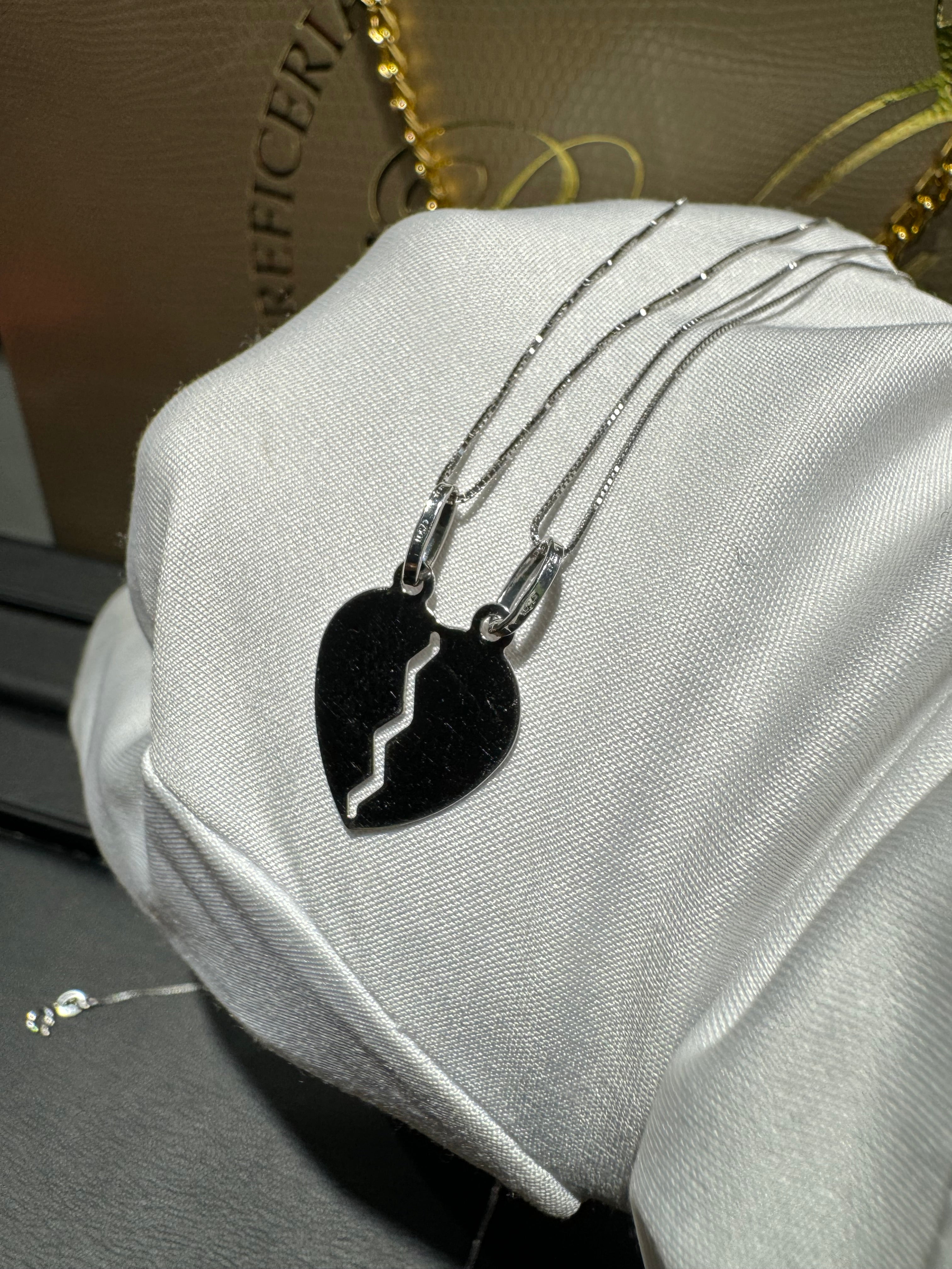 DEPHINI - collana con cuore rosa - forma di doppio cuore ciondolo - con