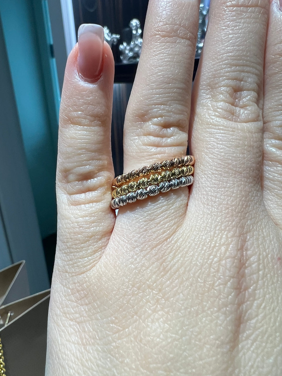 Anelli tre colori oro diamantati