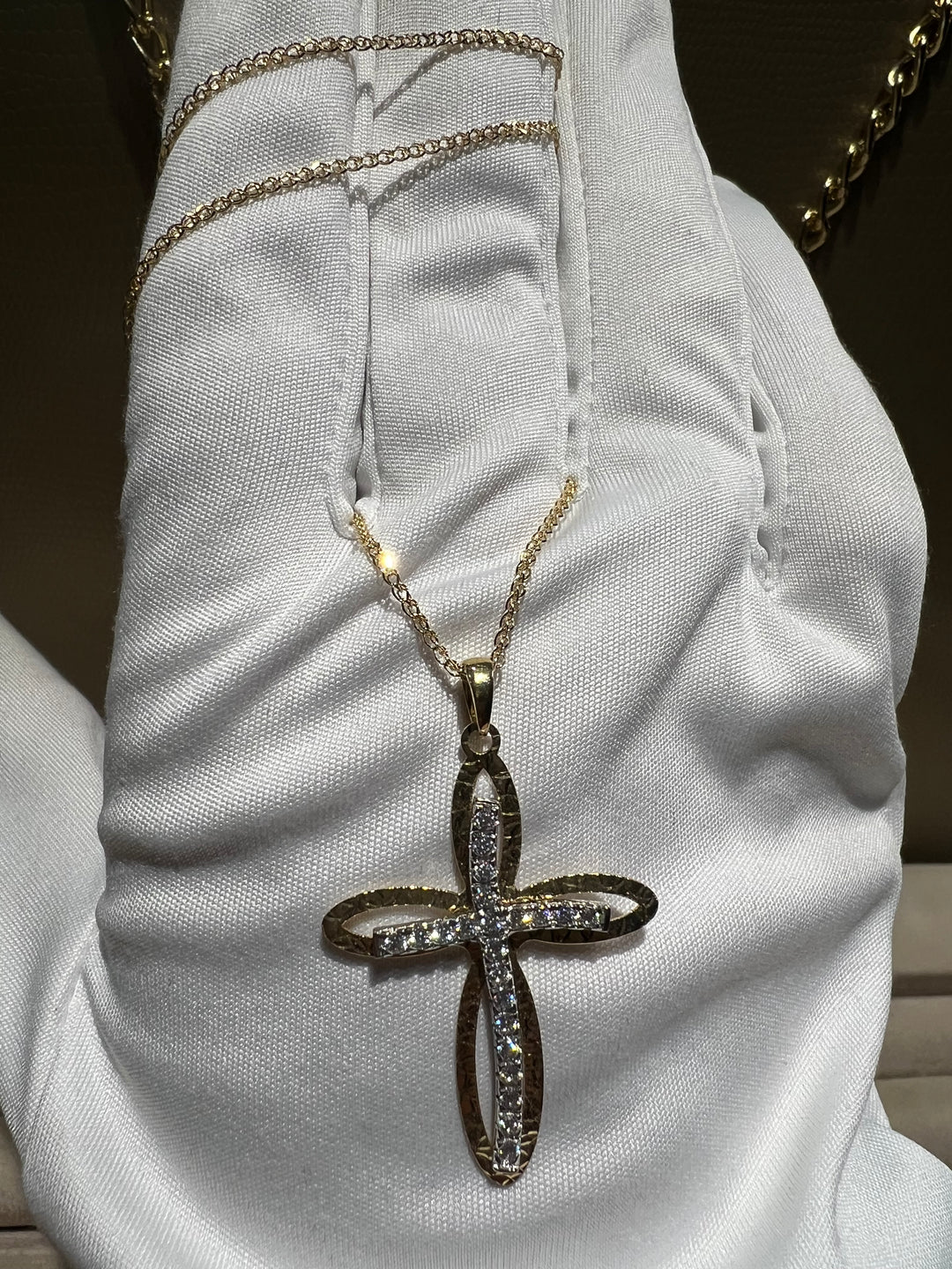 Collana croce con pietre oro