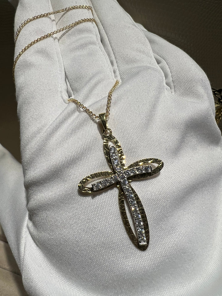Collana croce con pietre oro