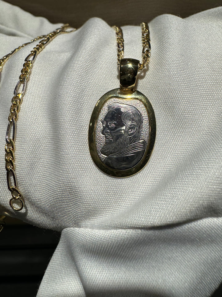 Collana bicolore Padre Pio oro