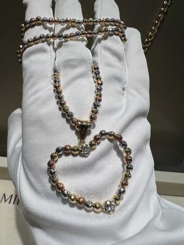 Collana cuore sfere diamantate 3 colori
