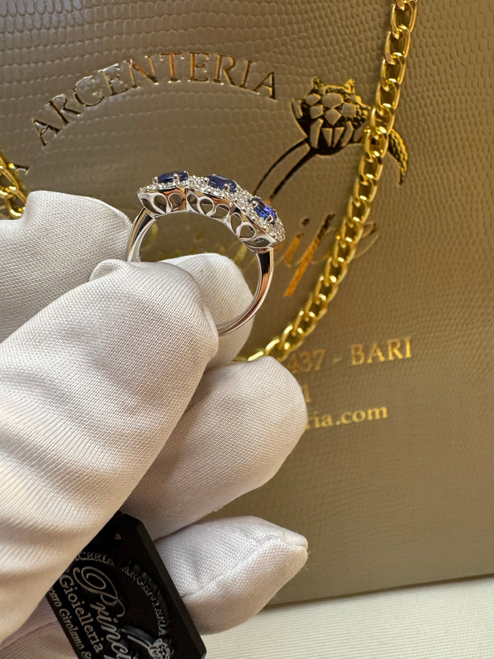 Anello trilogy oro e zaffiri