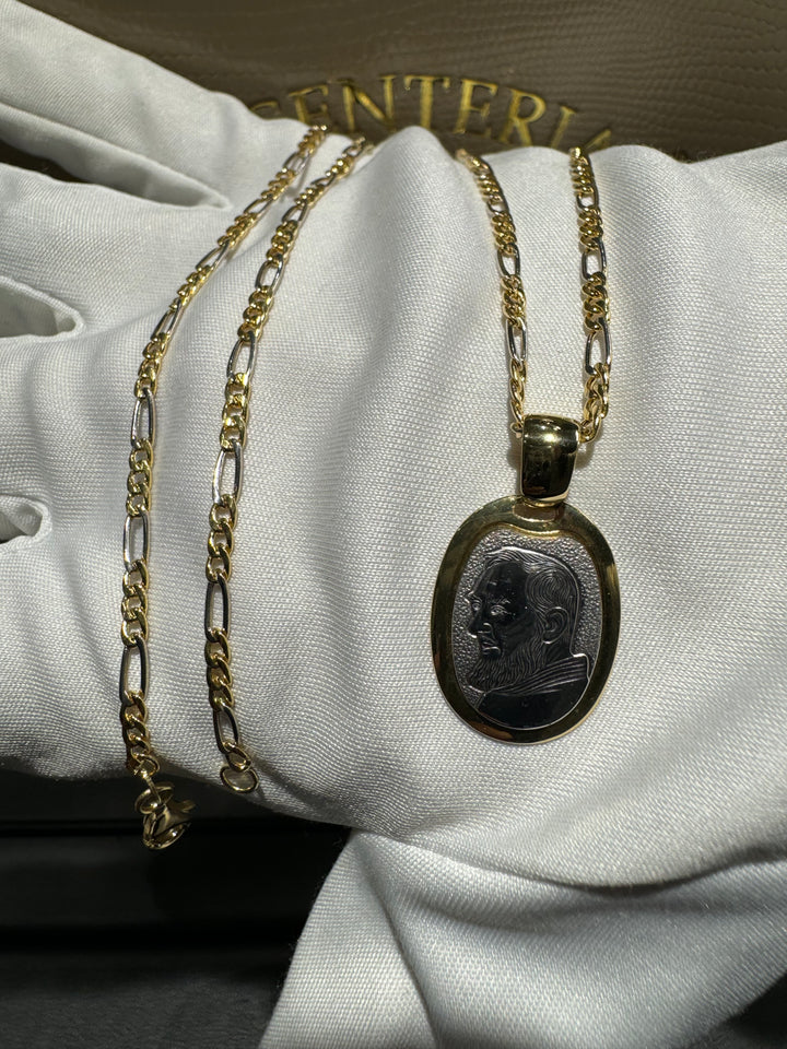 Collana bicolore Padre Pio oro