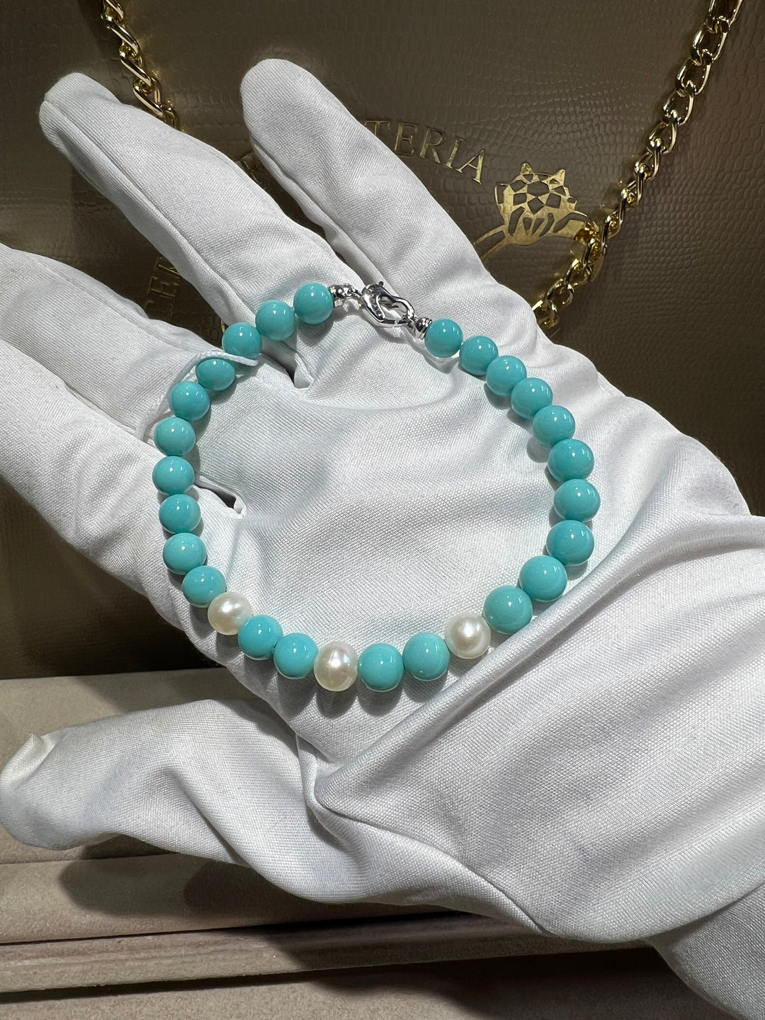 Bracciale perle e pasta di turchese comete