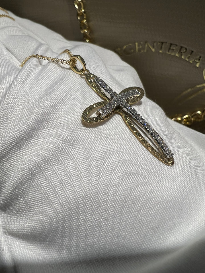 Collana croce con pietre oro