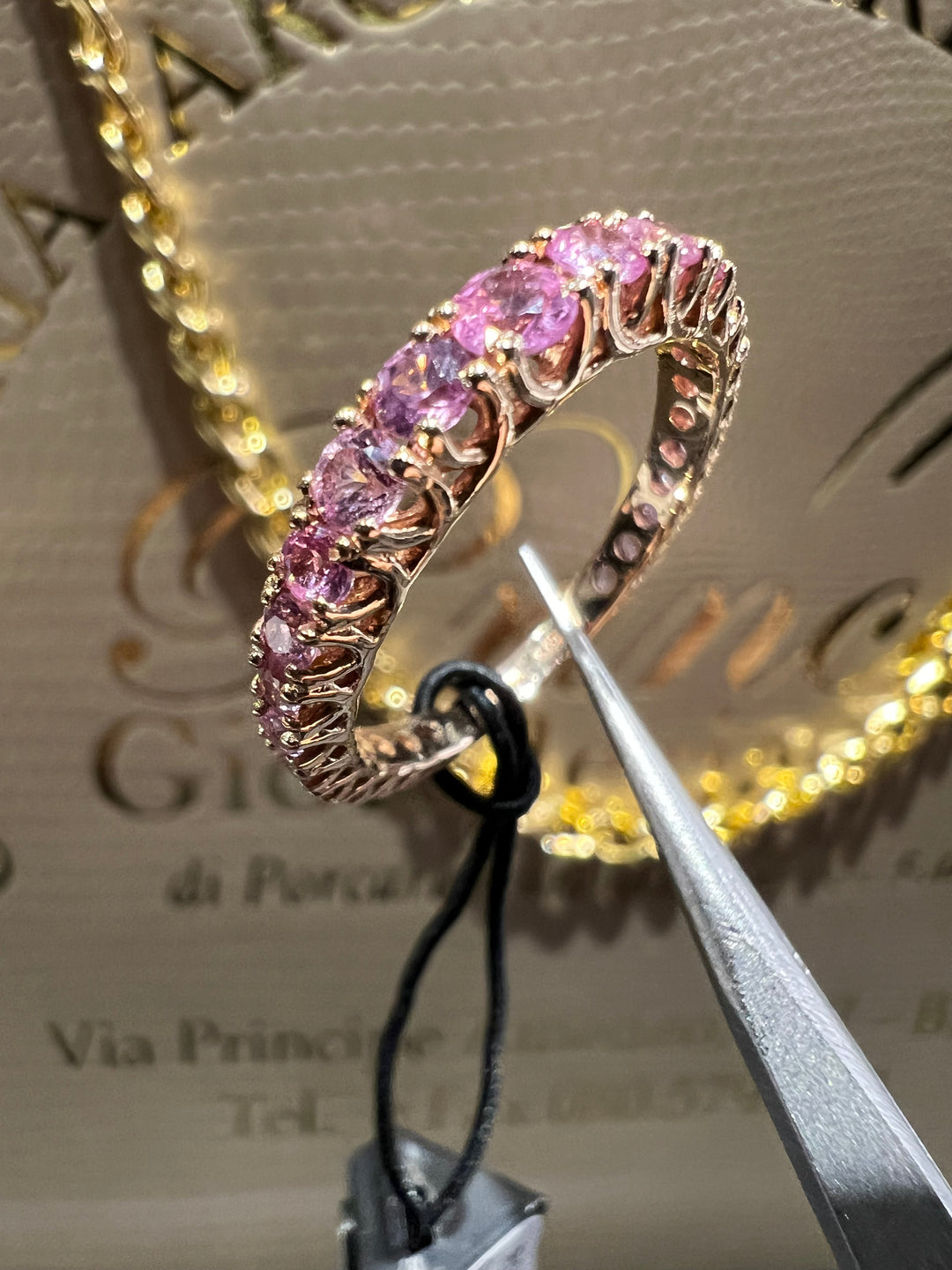 Anello Veretta degradè zaffiri rosa