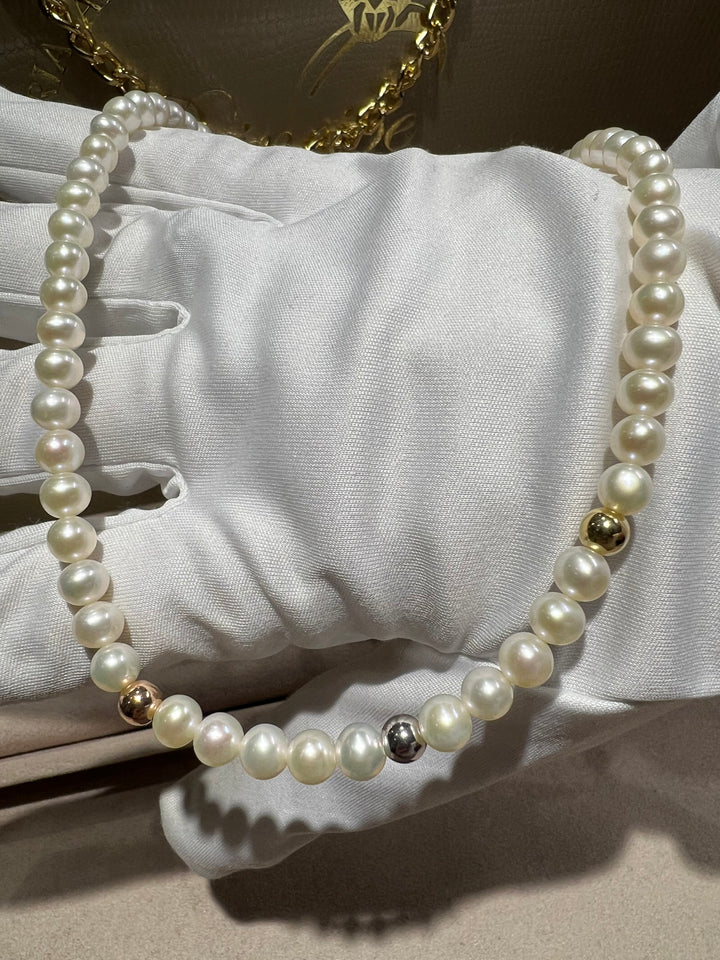 Collana perle ed oro comete