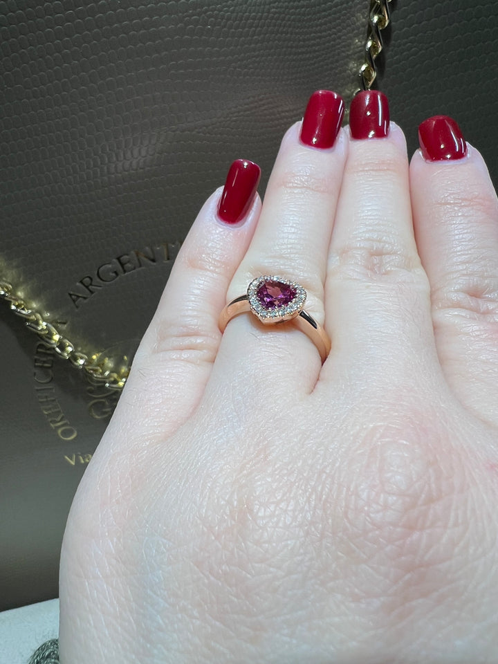 Anello topazio rosa cuore comete
