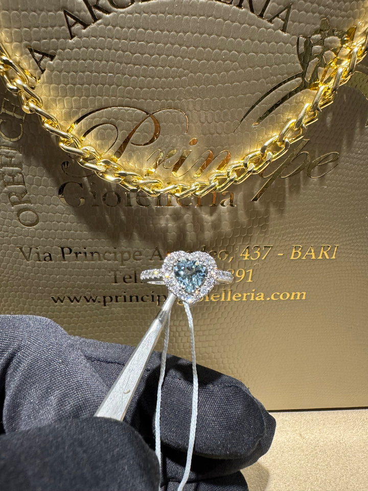 Anello acquamarina taglio cuore Comete gioielli
