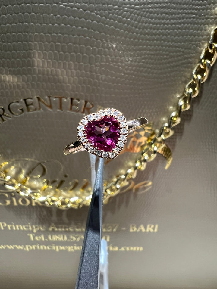 Anello topazio rosa cuore comete