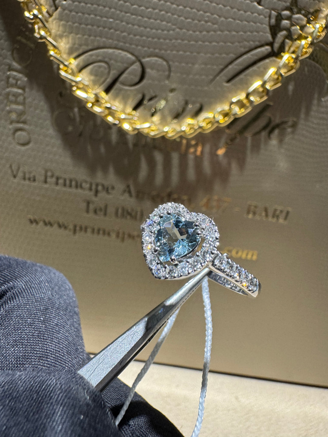 Anello acquamarina taglio cuore Comete gioielli