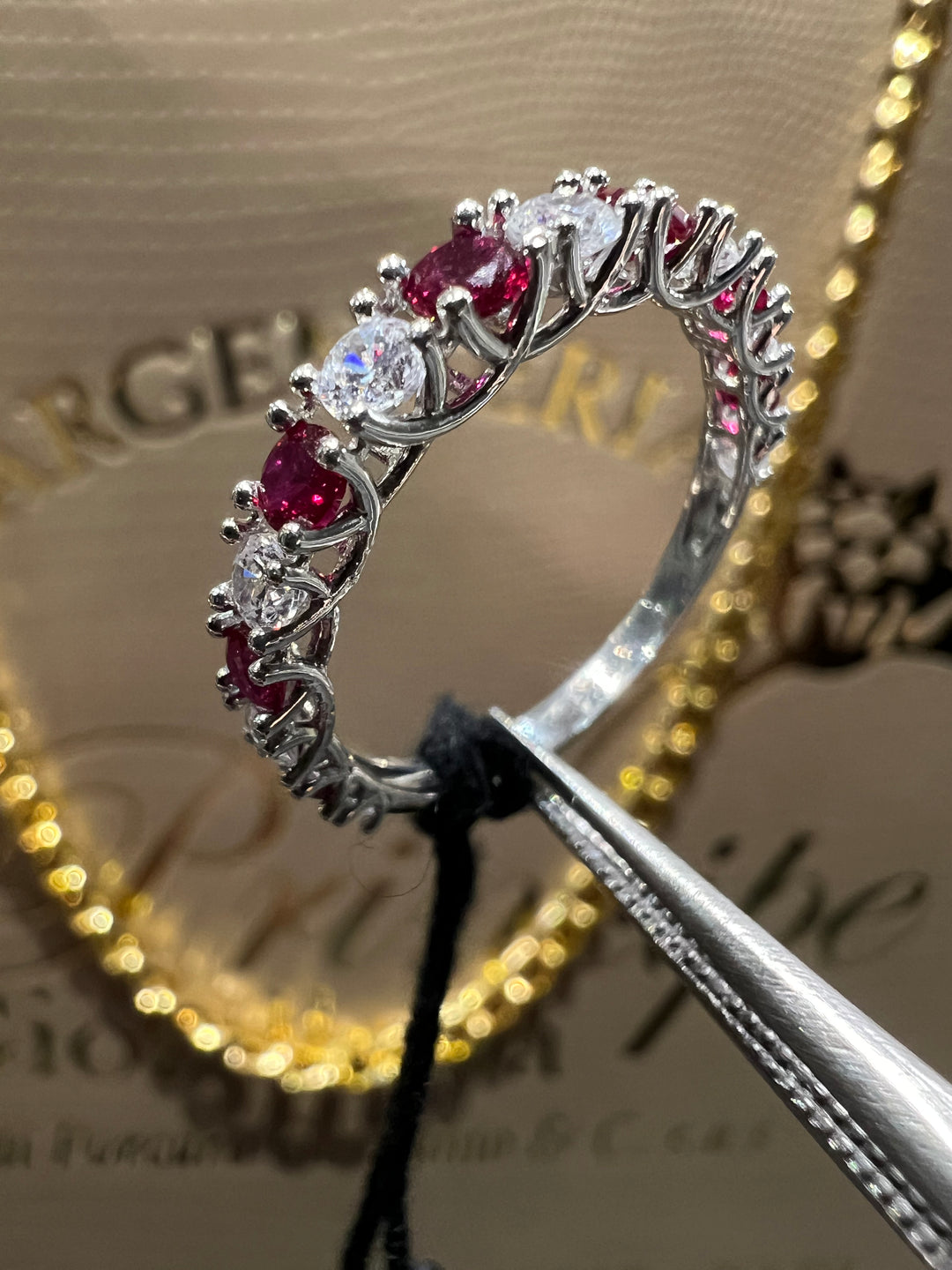 Anello Veretta degradè bianca e rossa oro