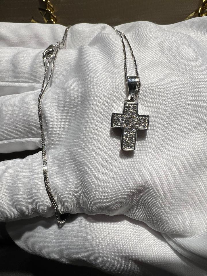 Collana croce scatolata diamanti