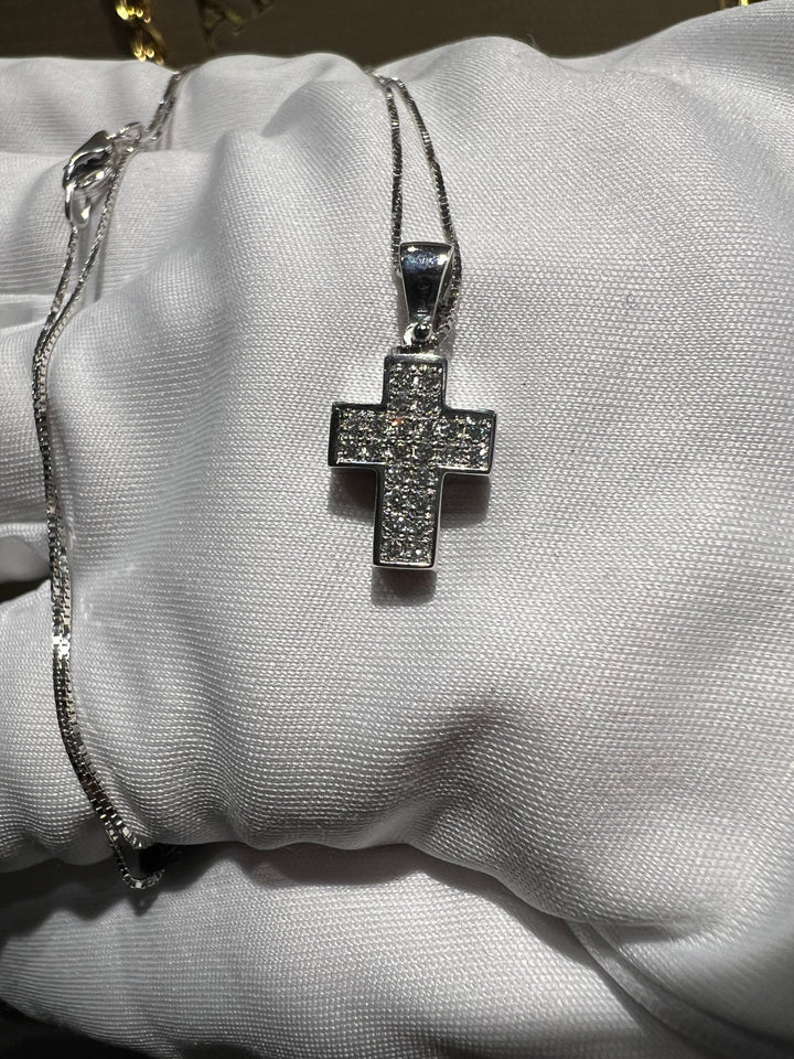 Collana croce scatolata diamanti