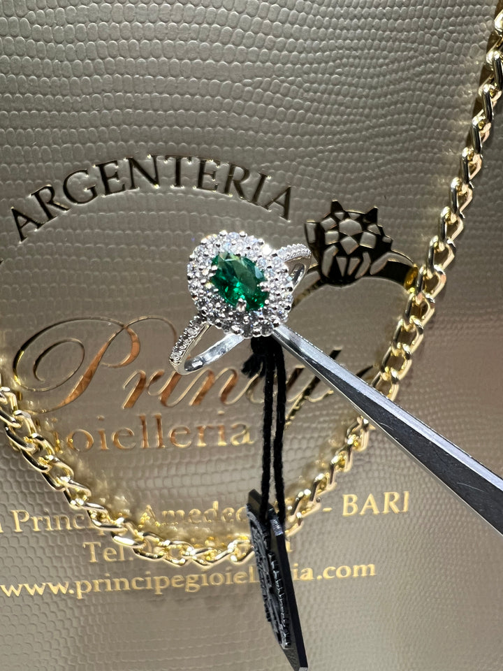 Anello ovale doppio contorno verde oro